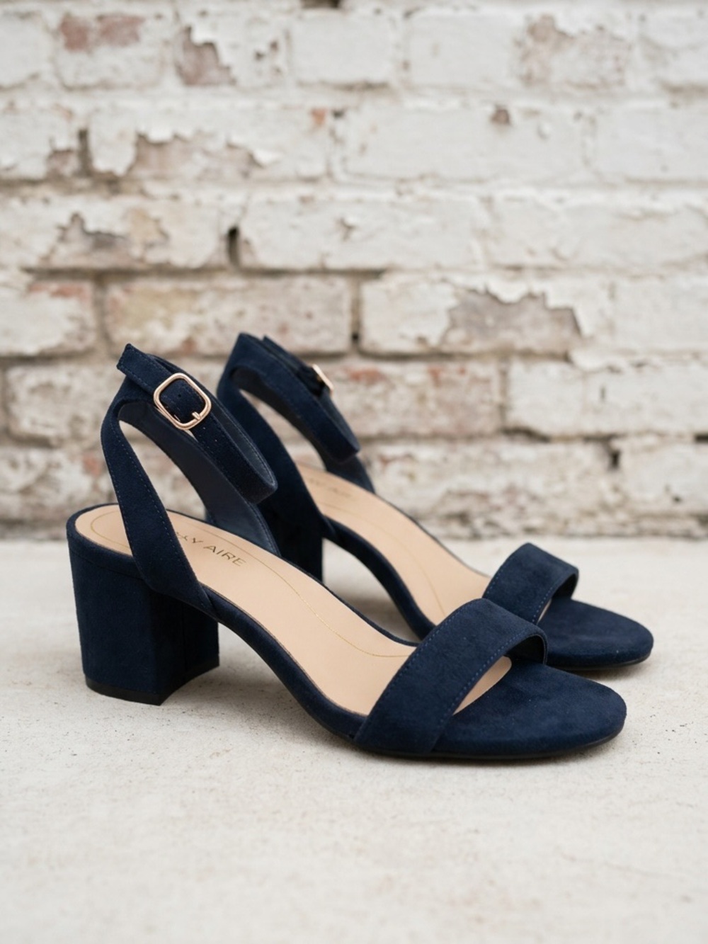 DREAM PAIRS Open Toe Navy Suede Sandals with Chunky Heel
